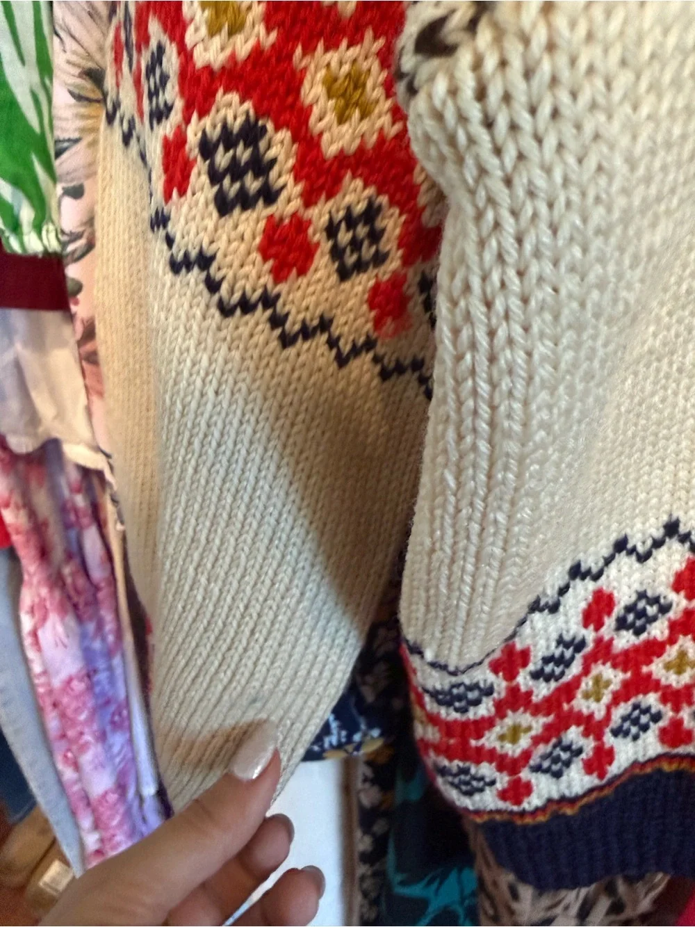 William Schmidt Handmade Norwegian Fair Isle Cardigan in Cream, Navy & Red - Picture 4 of 4